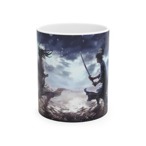 Sasaki Kojiro vs. Musashi Miyamoto Coffee Mug: Honor the Greatest Samurai Duel